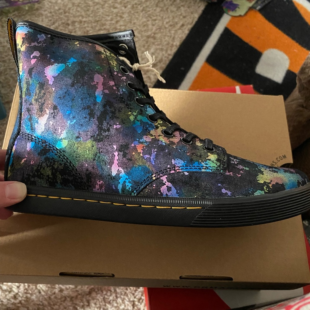 Dr Marten Sheridan rainbow suede boot  Size 7 black and dyed blue & pink